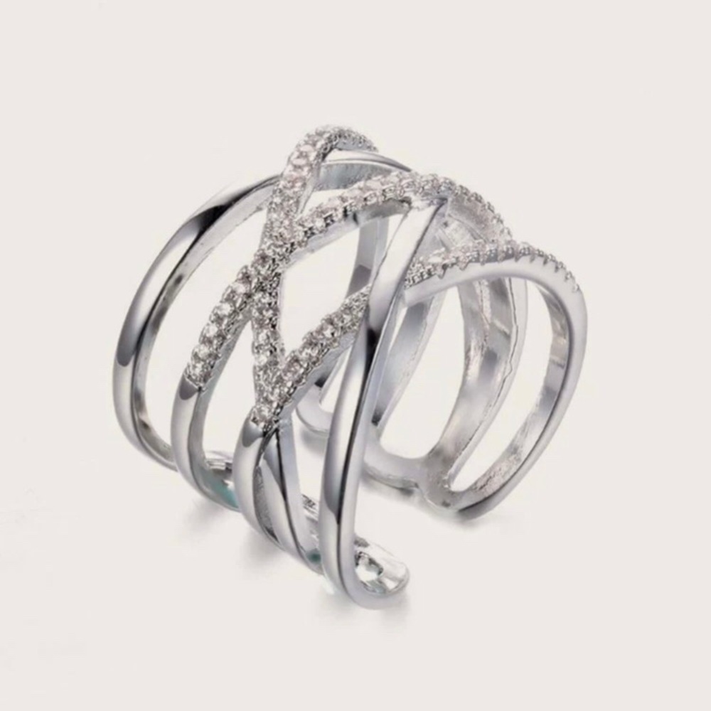 Silver & Rhinestones Stacked Ring - Picture 3 of 4